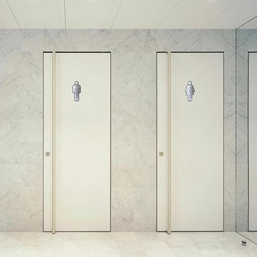 Image of Premium BLACK and BRUSH STEEL MEN & WOMEN CUTOUTS Washroom Sign for Toilet Restroom Bathroom 7 inch HEIGHT Easy Mount Self-Adhesive Tape Signage for Office Hotel Mall Restaurant