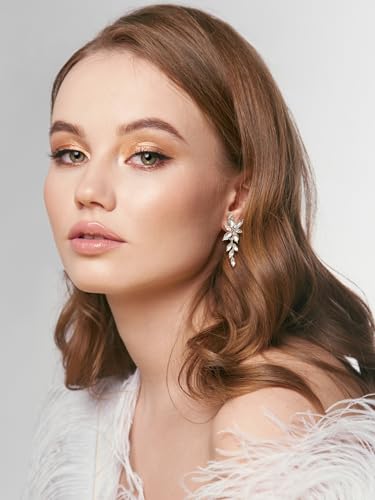 SWEETV Marquise Rhinestone Wedding Earrings for Brides Bridesmaids, Elegant Bridal Earrings,Crystal Formal Dangle Drop Earrings for Women Prom Jewelry Gifts4