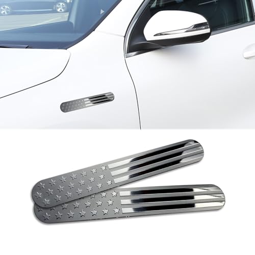 Image of 2PCS USA American Metal Flag Auto Fender Emblem, American Flag Decal, 6 inchx1 inchMetal American Flag Emblem Stickers, Universal Car Accessories 3D Adhesive Sport Badge for Car SUV Truck (Black)
