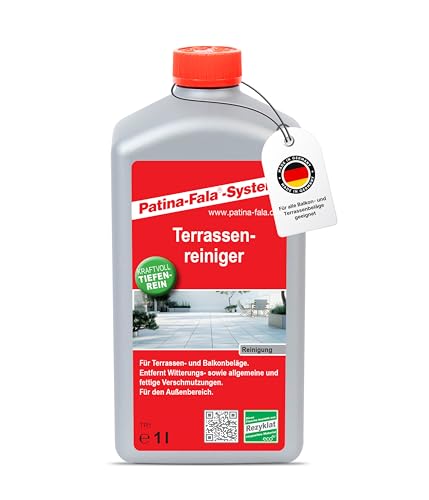 Patina-Fala® Terrassenreiniger 1L – Ideal für Stein-, Beton- und Fliesenbeläge – Entfernt Witterungs- und Fettverschmutzungen mühelos – Made in Germany Patina-Fala® Terrassenreiniger 1L – Ideal für Stein-, Beton- und Fliesenbeläge – Entfernt Witterungs- und Fettverschmutzungen mühelos – Made in Germany
