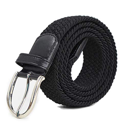 AnJuHoPa Ceinture Extensible Ceinture élastique Unisexe ceinture Tressée largeur 3,3 cm boucle de Ceinture Décontractée sans Nickel Noir110cm Cover