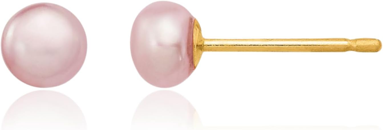IceCarats 14K Solid Yellow Gold 4mm Freshwater Purple Pearl Medium Stud Earrings Prong Set, Butterfly Back For Her