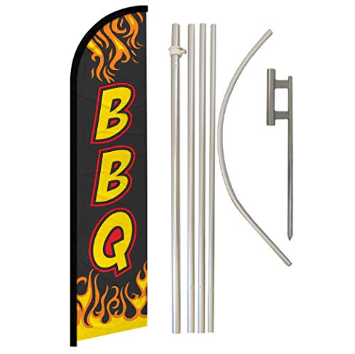 Infinity Republic - BBQ Black Windless Full Sleeve Banner Swooper Flag & Pole Kit - Perfect for Restaurants, BBQs, Festivals, Stores, etc!