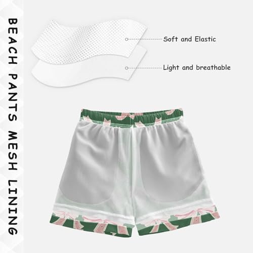 Pigsaly Boys Swim Trunks Coquette Pastel Pink Ribbon Watercolor Bow Boys Board Shorts Swimsuit Swimwear Bathing Suit 5T4