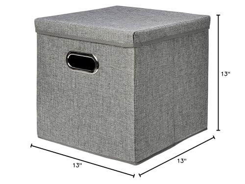 Amazon Basics Foldable Burlap Cloth Cube Storage Bin with Lid, Stackable and Sturdy, Gray, Set of 2 - Image 6