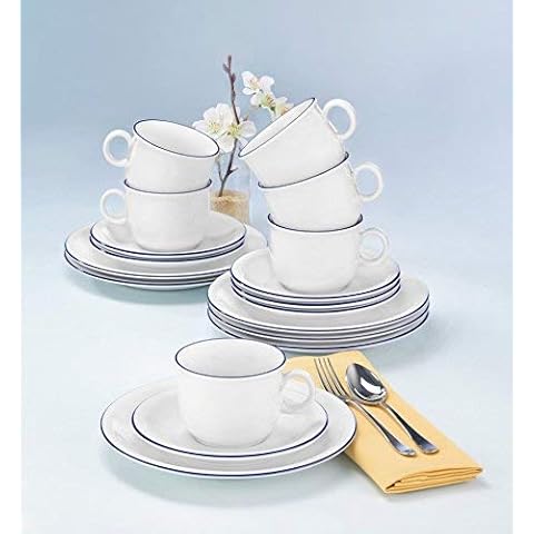 Seltmann Weiden 001.718893 Kaffeeservice 18-teilig | Serie Compact Blaurand | Set beinhaltet je 6 Frühstücksteller, Kaffeeober-und Untertassen, Hartporzellan, Blau Cover