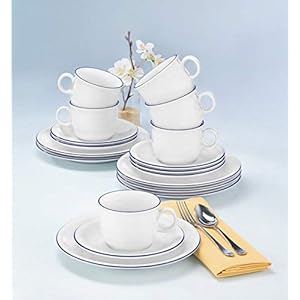 Seltmann Weiden Koffieservies 18-delig, serie Compact Blaurand, set bevat 6 ontbijtborden, koffiekopjes en schoteltjes, blauw