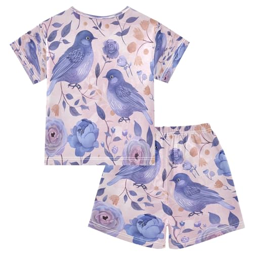 senya Short Sleeve Pajamas Sets Summer Cotton Sleepwear Pink and Blue Pastel Colors Bird2