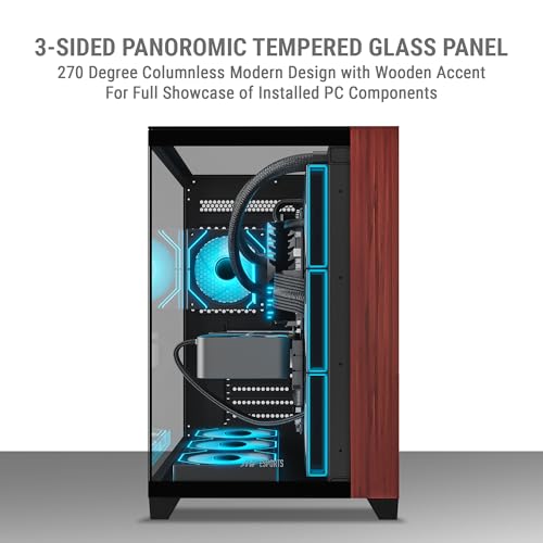 Image of Ant Esports Crystal Wood ATX Mid-Tower Computer Case /Gaming Cabinet with Type-C - Black | Support ATX, Micro-ATX, Mini-ITX | Pre-Installed 4 ARGB Infinity Mirror Fans
