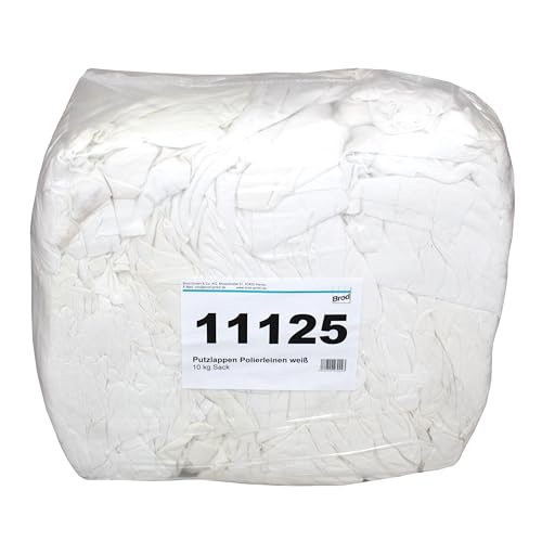 Brod Polierleinen-Putzlappen aus feiner Damast-Bettwäsche (Baumwolle) | weiß | 10 kg Sack | gewaschen | saugfähig |Einsatzgebiete == Werkstatt ✓ Polieren und Entfetten von Gegenständen ✓
