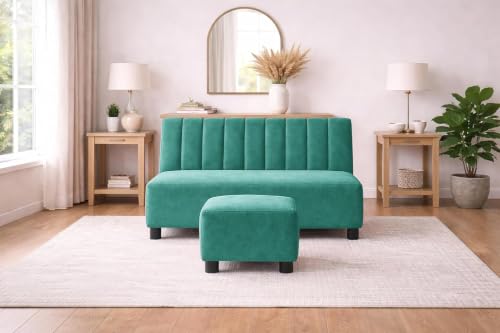 Image of Rosebell Two Seater Sofa with Ottoman Combo Two Seater Sofa Set with Matching Footrest for Living Room, Office & Guest Room - Green Color