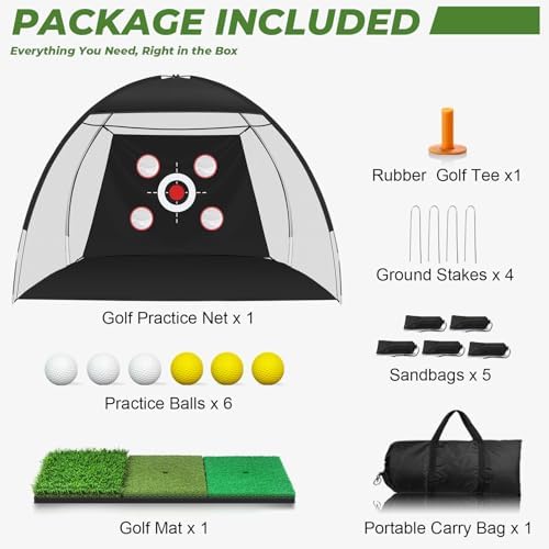 10x7FT Golf Net with Mat, Golf Practice Net for Backyard Garage Indoor Outdoor with Target Pockets for Driving Chipping Swing, for Men Women Dad Husband Golfer, Ideal Gift for Him - 5