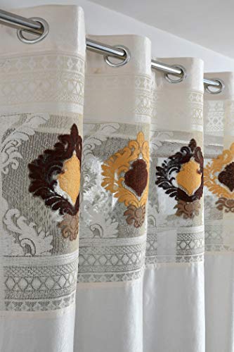 Image of LaVichitra Polyester Window Curtain with Designer Net (5ft, Cream) -2 Pieces