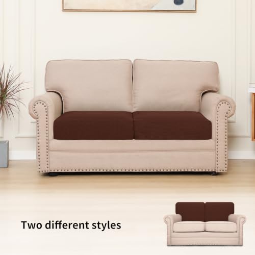Image of Easy-Going Stretch Individual Couch Cushion Cover Sofa Seat Furniture Protector Sofa slipcover Soft Flexibility with Elastic Bottom(2 Piece Cushion Sofa, Coffee)