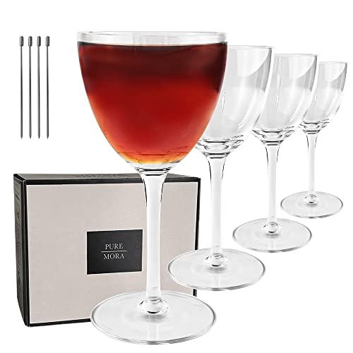 Nick and Nora Glasses, Set of 4-6oz – Smaller Cocktail Glass for Bijou, Old Pal, Aperitifs, Negroni, Vermouth, Wine, etc. Hand Blown Premium Crystal – Classic Bartender Mixology Glassware