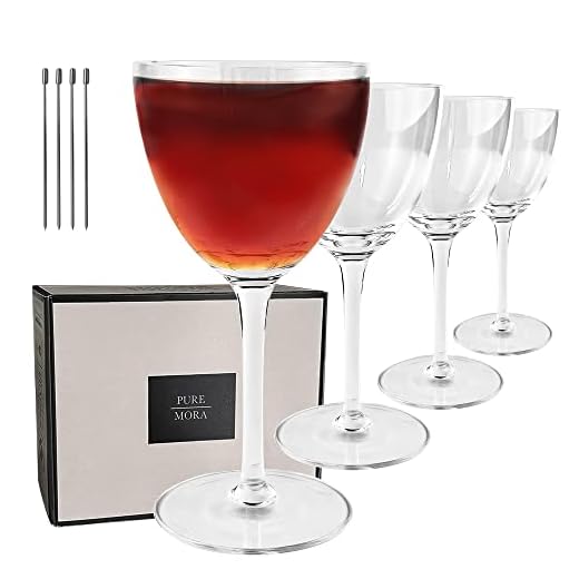 PURE MORA Nick and Nora Glasses, Set of 4-6oz - Smaller Cocktail Glass for Bijou, Old Pal, Aperitifs, Negroni, Vermouth, Wine, etc. Hand Blown Premium Crystal - Classic Bartender Mixology Glassware