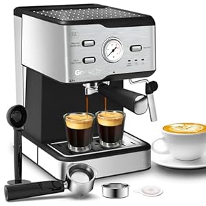 Geek Chef Espresso Machine, Cappuccino latte Maker Coffee Machine with ESE POD filter&Milk Frother Steam Wand and 1.5L Water Tank, 15 Bar, Black