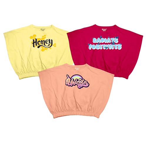 Image of KYDA KIDS 100% Cotton Crop top for Girls - Printed Half Sleeve Stylish Tshirt, Regular Fit Tops for Girls - (Pack of 3)