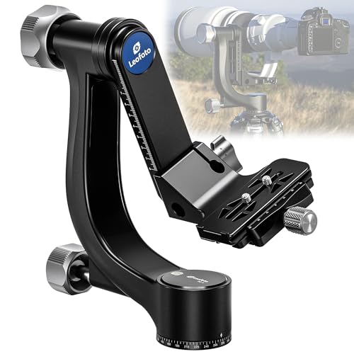 Leofoto Gimbal Head Compact Outdoor Shooting Gimbal Head with 360 Pan Rotation 3/8-16 Mounting Hole and Arca-Type Clamp for DSLR/Camcorder/Camera/Telephoto Max Load to 30kg /66.14 lb (PG-4-Black)