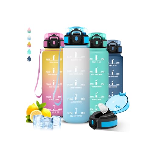 Grsta Trinkflasche 1l, Trinkflasche Sport, Wasserflasche mit Strohhalm, Auslaufsicher, Flasche Kohlensäure Geeignet, Leicht zu Reinigen… – Ansicht 1