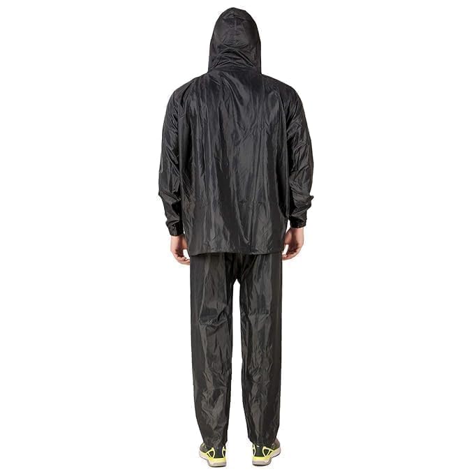 Image of Men Waterproof Raincoat with Hood Heavy Duty Polyester Rain Suit for Bike Riding Leak Proof Double Layer Rainwear Set