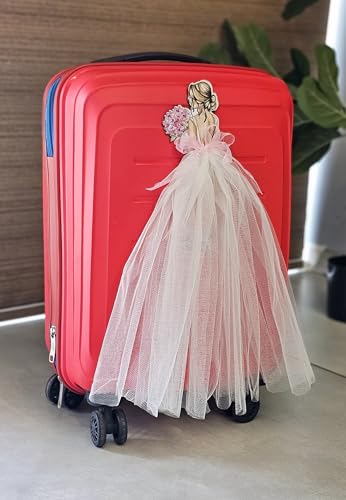 Image of SATYAM KRAFT 2 Pcs Bride Gown Style Decorative Attachment for Small Bags | Net Gown Doll Design for Suitcase Decor, Trousseau Packing, Wedding Decor, Engagement & Gift Wrapping (White)