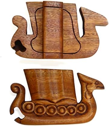 Brave Wings Hand Carved Wooden Small Storage Box ~ Viking Ship ~ OOAK Ornament Sculpture Figurine Statue Unique Table Decoration Home Decor Gift for Christmas and Birthdays ~ 4220