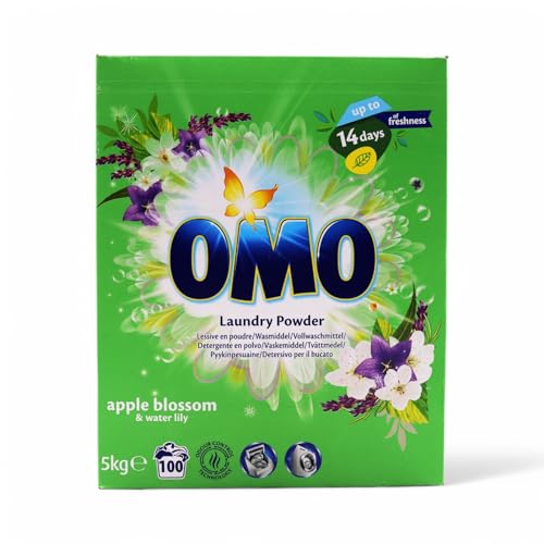 OMO Waschpulver, Apfelblüte & Wasserlilie Duft, 5 kg, 100 Waschladungen, Pulverförmig