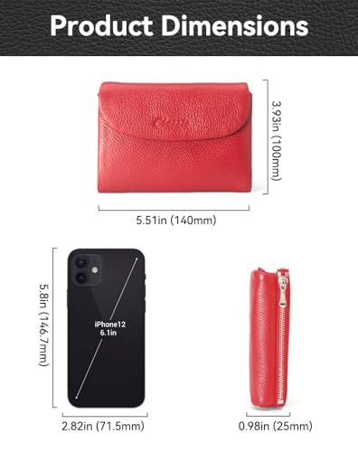Wallet for Women [Genuine Leather] [Magnetic Closure], Large Capacity Female Ladies Bifold Wallet Card Holder, ID Window, Zipper Coin Pockets (Red)2