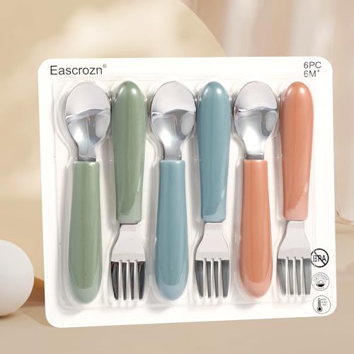 Eascrozn Toddler Utensils, Kids Silverware With Silicone Handle, Spoons And Forks Set, 18/8 Stainless Steel Children Safe Feeding Supplies, 6 Pack, Dishwasher Safe thumb #6