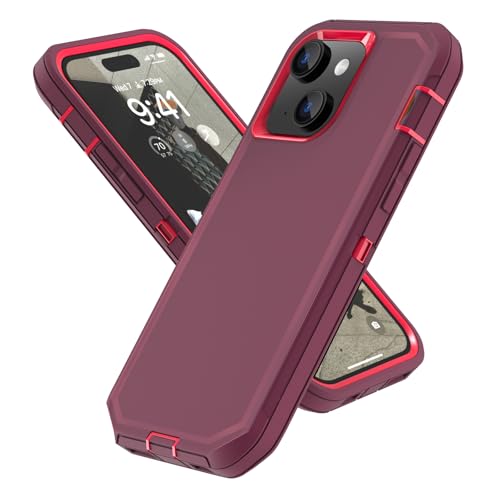 Image of Sansunto for iPhone 16e Case, Protective Cover for 13, 14, 15, 16E 6.1 inch, Heavy Duty Shockproof Drop Proof 3 in 1 Silicone Rubber Cover, Rugged Hybrid Durable Phone Cases for Women (Burgundy)