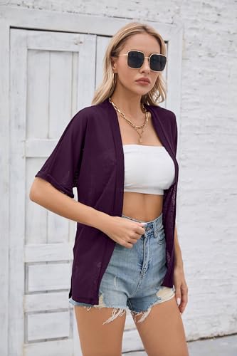 Image of Iandroiy Women's Lightweight Open Front Cardigans Casual Short Sleeve Blouse Tops