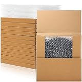 Janlaugh 10 Sets Vinyl Record Mailers 12.6 x 12.6 x 1' Shipping Boxes Easy Fold Album Corrugated Cardboard Box with Fragile Stickers and Bubble Bags for Packing Shipping Moving Storage(Kraft Color)