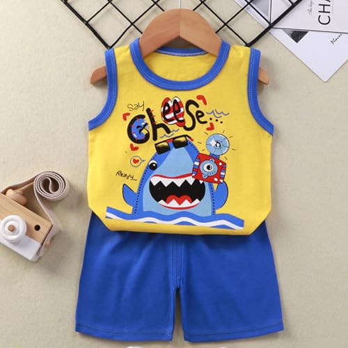 Image of Toddler Boys 4 PCs Tank Top and Shorts Set Summer Sleeveless Cotton Outfit