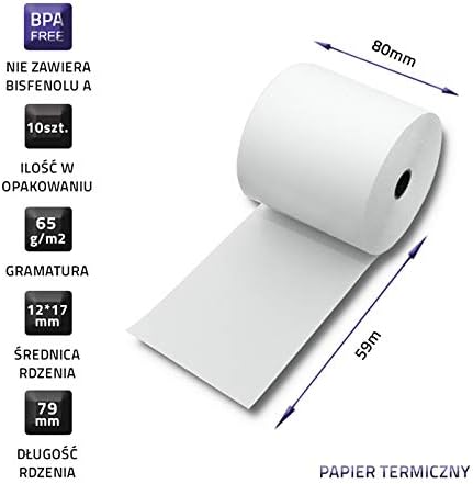 Qoltec Thermal Roll with dimensions 80mm x 59m, 65 g/m², BPA Free, and core diameter 79mm