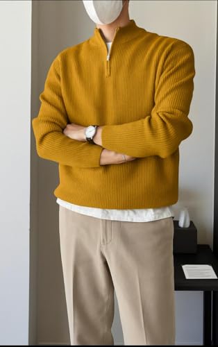 Image of ColorChakra High Neck Woollen Sweater for Mens Half Zip Wool Cardigan Plus Size M to 5XL