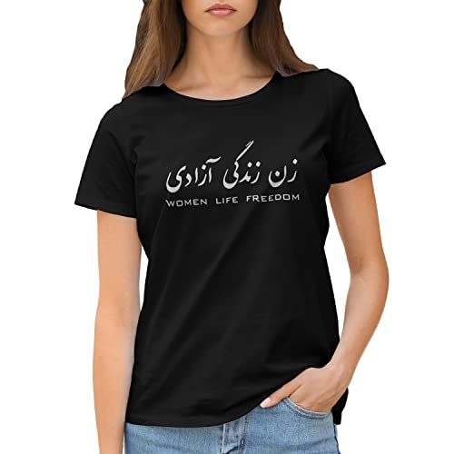 GR8Shop Mahsa Amini RIP Women Life Freedom Womens Rights T-Shirt Femme Noir Size L