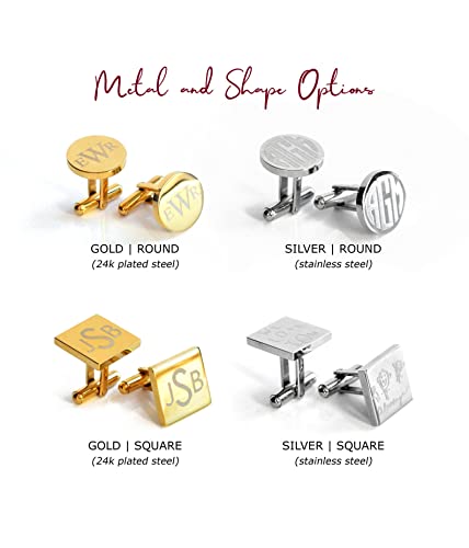 Personalized Stainless Steel Cufflinks, Engraved with Monogram, Initials, Anniversary Date, Real Handwriting, Available in Gold Silver or Black, Groomsmen Gift, Formal Cuff Links Gift for Him