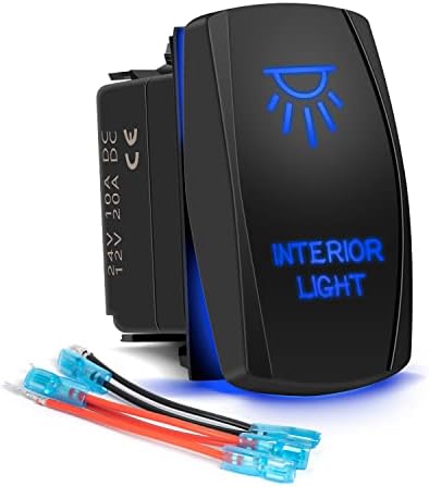Interior Lights Rocker Switch 5Pin Laser On/Off Blue LED Light 20A/12V 10A/24V Toggle Switch with Jumper Wires Set for Automotive Boat Marine Truck Jeep Off-Road Bus RV