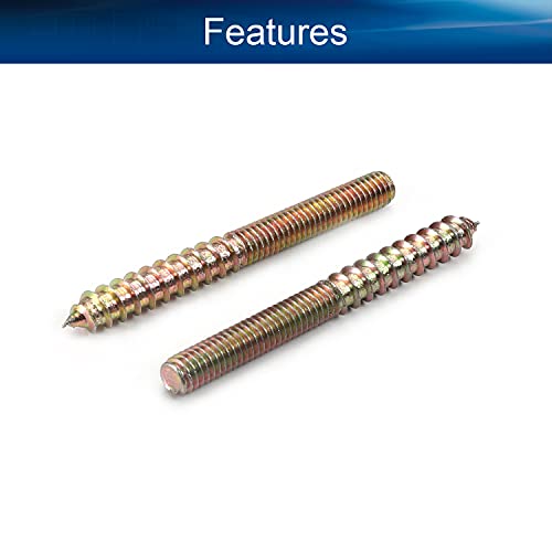 Image of 10Pcs Carbon Steel Double Headed Hanger Bolts 2.4 inch Length Self-Tapping Screw for Furniture Installation M6x60 Bronze