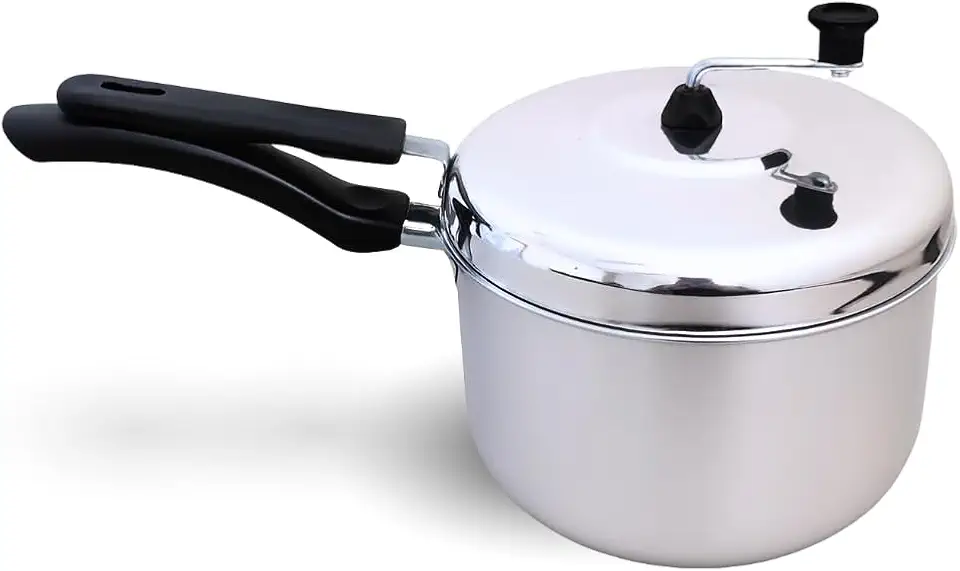 Pipoqueira de Alumínio Premium, 20cm, 3.7L com Manivela Superior, Tampa Articulada para Fogão, Alças Resistentes ao Calor, Preparo para 4 Pessoas