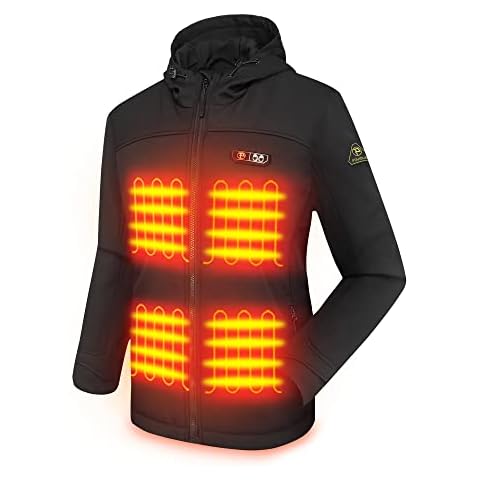 PTAHDUS Women's Heated Jackets 5 Heat Zones Battery Pack Included, with Hand Warmer Pocket(Black, X-Large) Cover