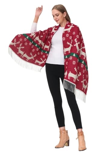 Unisex Christmas Scarves for Women Men Boys Girls Christmas Winter Scarf with Reindeer and Snowflake Pashmina Shawl Wrap Xmas2
