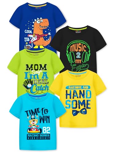 Image of Trampoline Boys Half Sleeves Regular Fit T-Shirt (Pack of 5) Multicolour