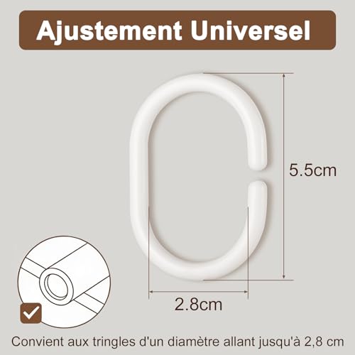 Anneaux rideau de douche 24 pcs plastique C blanc LIHAO