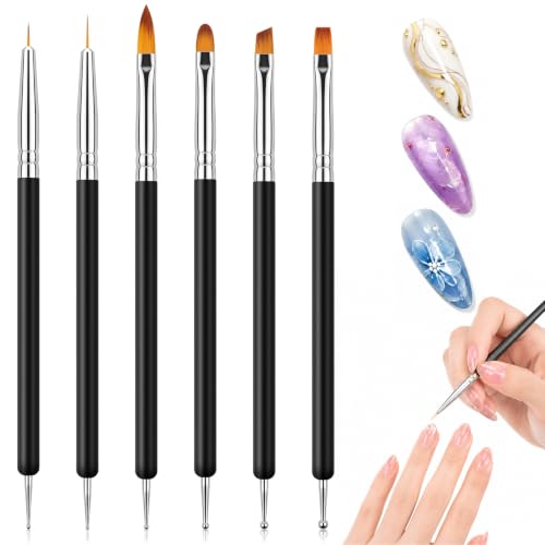 6 PCS Nail Art Brushes, Double-ended Dotting Tool with 5 Ball Siz...