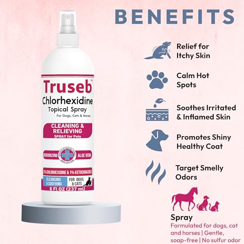 Pet Health Pharma Truseb Topical Ketoconazole and Chlorhexidine Spray for Dogs, Cats, and Horses with Aloe - 8 oz (Ketoconazole & Chlorhexidine Spray, 8 oz)