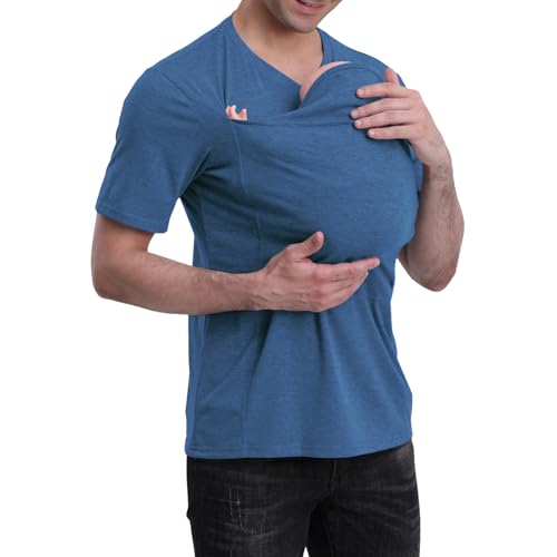 Image of Kangaroo Shirt for Dad and Baby - Dad Baby Carrier Shirt Mens Baby Carrier Shirt V Neck Short Sleeve Kangaroo T Shirt