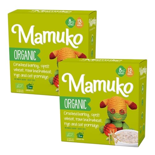 MAMUKO Organic Porridge - Healthy Porridge with Nutrient-Rich Blend of Oats, Raw Buckwheat, Barley, Spelt, & Rye - High Fiber Porridge without Sugar & Preservatives - 2Pack (8 Servings)