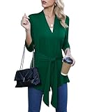 LILBETTER Women Lightweight Draped Cardigan Open Front Tie 2 Ways Sweater 3/4 Sleeve Wrap Duster(Dark Green Small)
